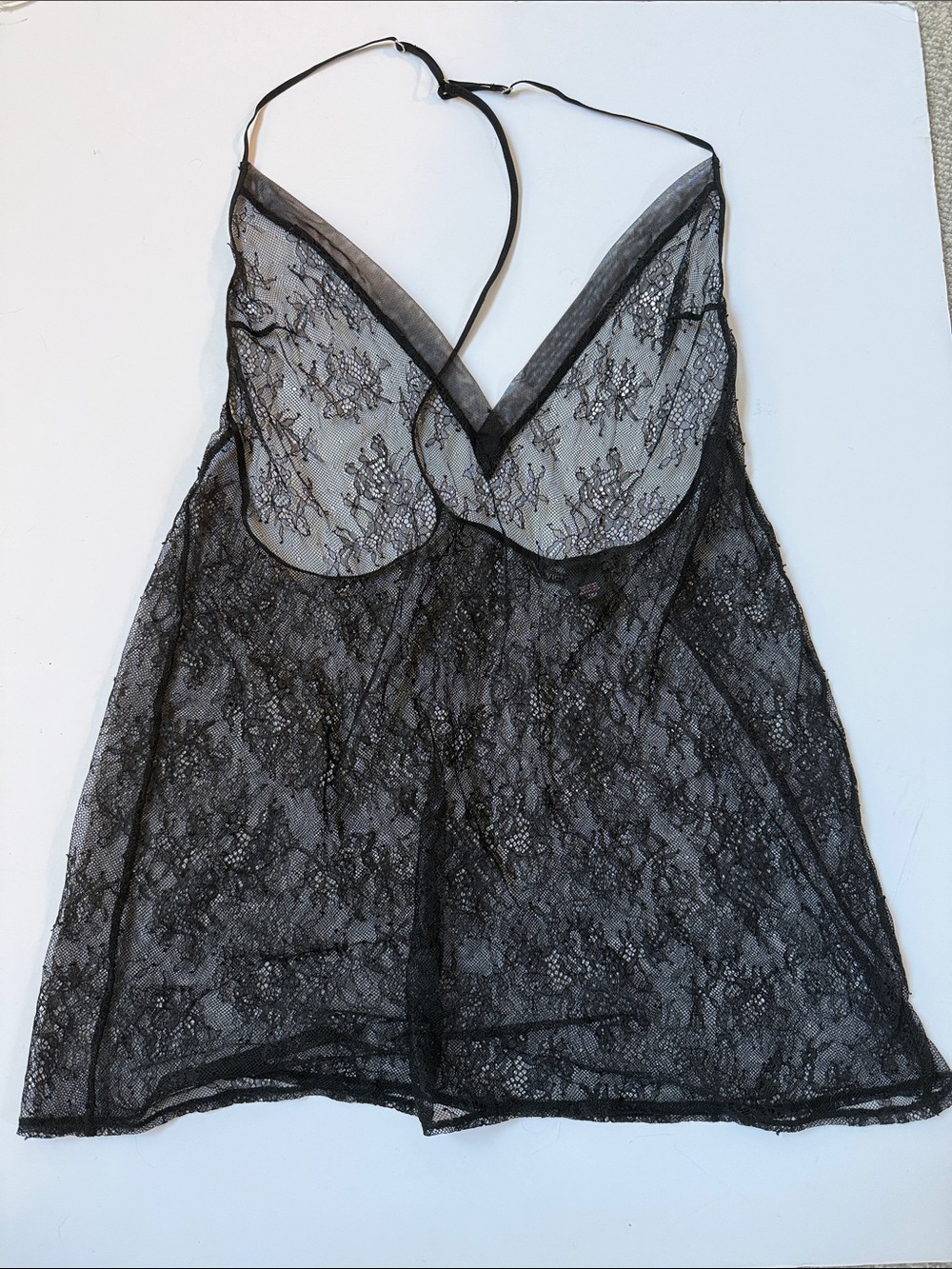 Victoria's Secret Black Sheer Lace Halter Slip Chemise